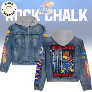 Rock Chalk Jayhawks Mascot Design Hooded Denim Jacket