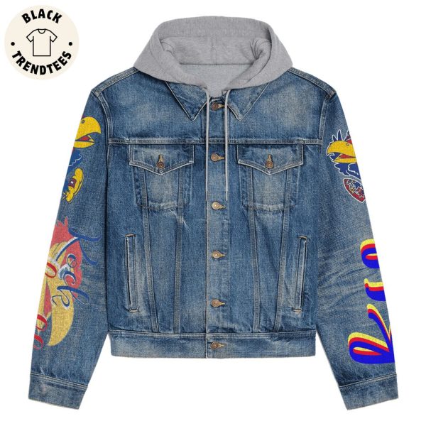 Rock Chalk Jayhawks Mascot Design Hooded Denim Jacket