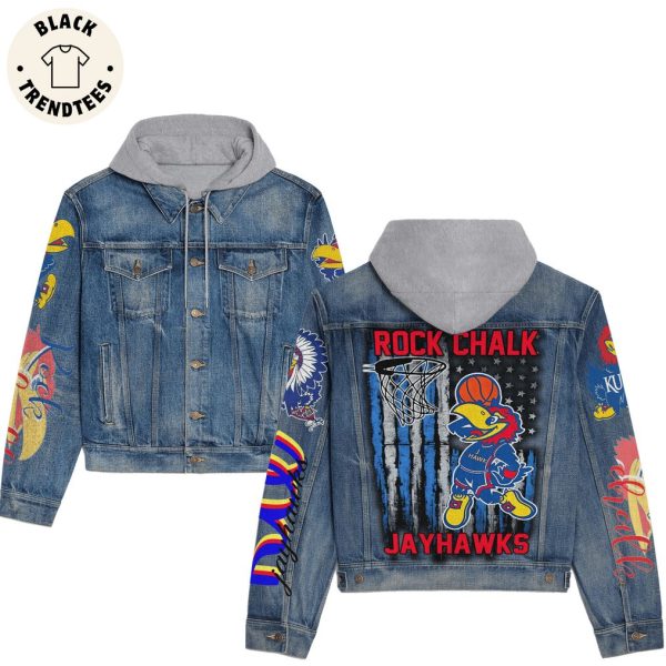 Rock Chalk Jayhawks Mascot Design Hooded Denim Jacket