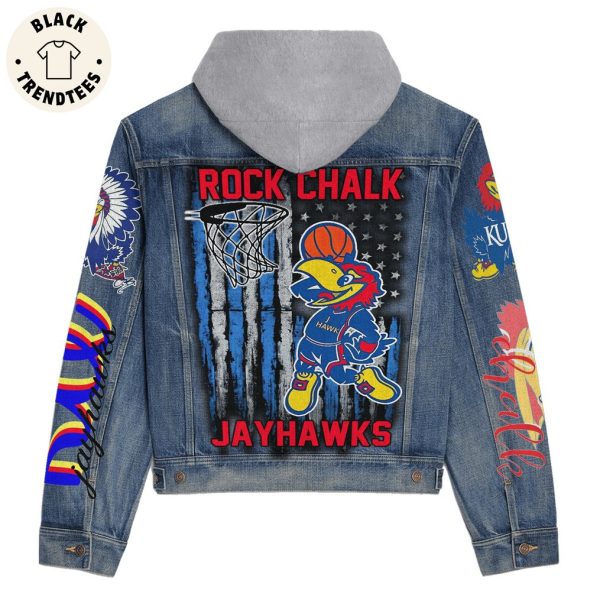 Rock Chalk Jayhawks Mascot Design Hooded Denim Jacket