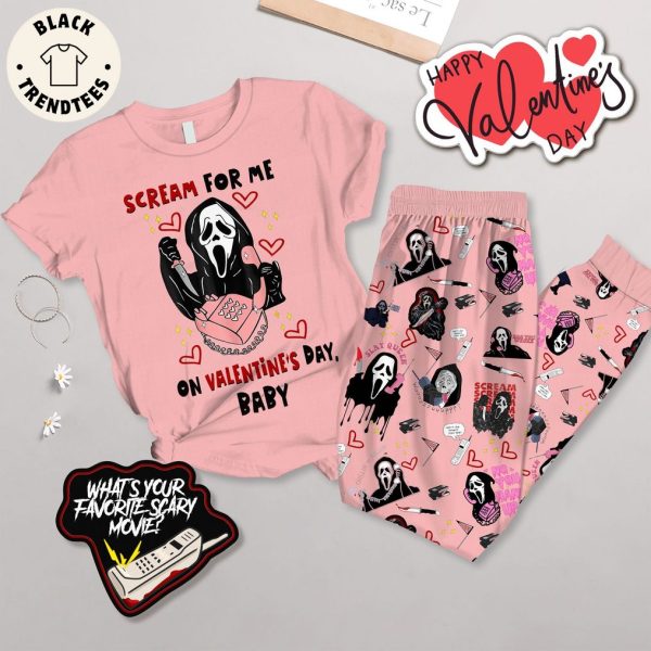 Scream For Me On Valentine’s Day Baby Pink Design Pajamas Set