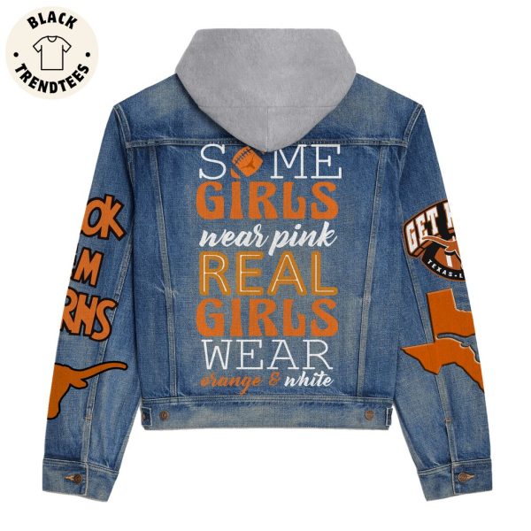 Some Girls Wear Pink Real Girls Wear Orange White Mascot Design Hooded Denim Jacket