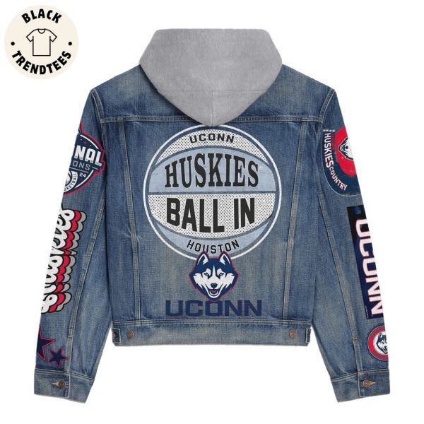 Uconn Connecticut Huskies Ball In Houston Mascot Design Hooded Denim Jacket