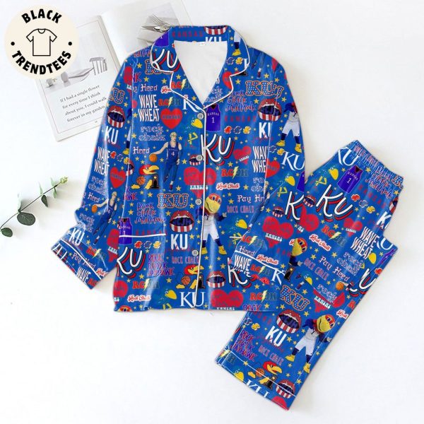 Wave Wheat Rock Chalk Blue Design Pajamas Set