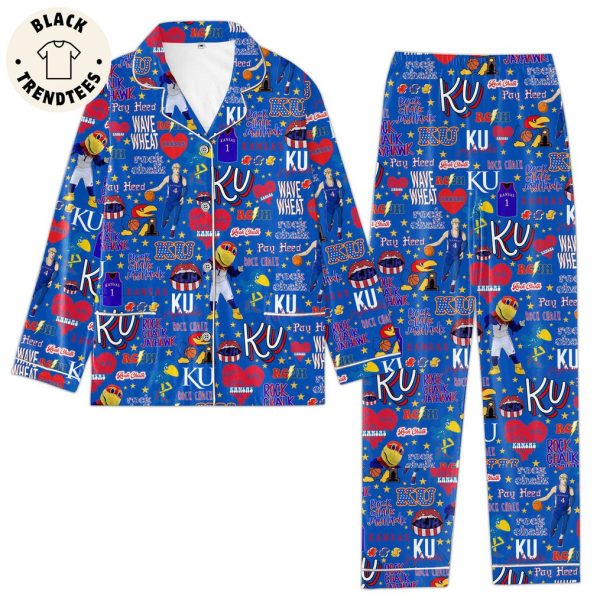 Wave Wheat Rock Chalk Blue Design Pajamas Set