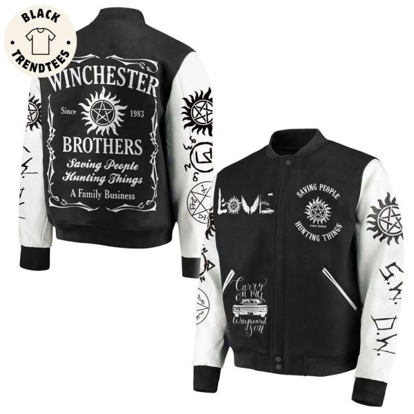 Winchester Since 1983 Brothers Saving People Black Baseball Jacket