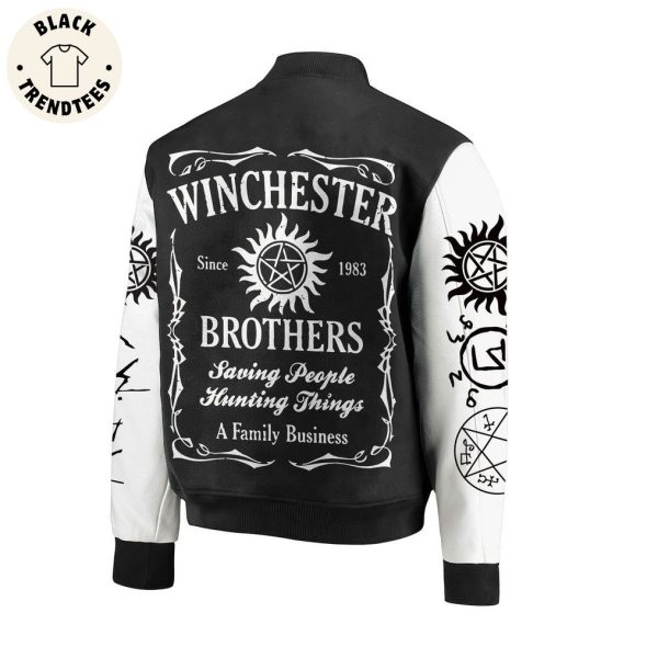 Winchester Since 1983 Brothers Saving People Black Baseball Jacket