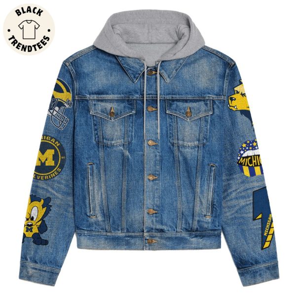 Wolverines Nation Go Blue Michigan Logo Design Hooded Denim Jacket