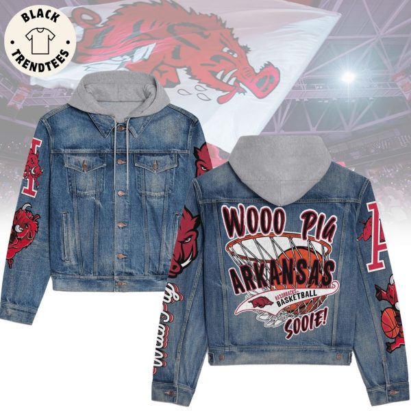 Wooo Pig Arkansas Razorbacks Baseketball Sooie Hooded Denim Jacket