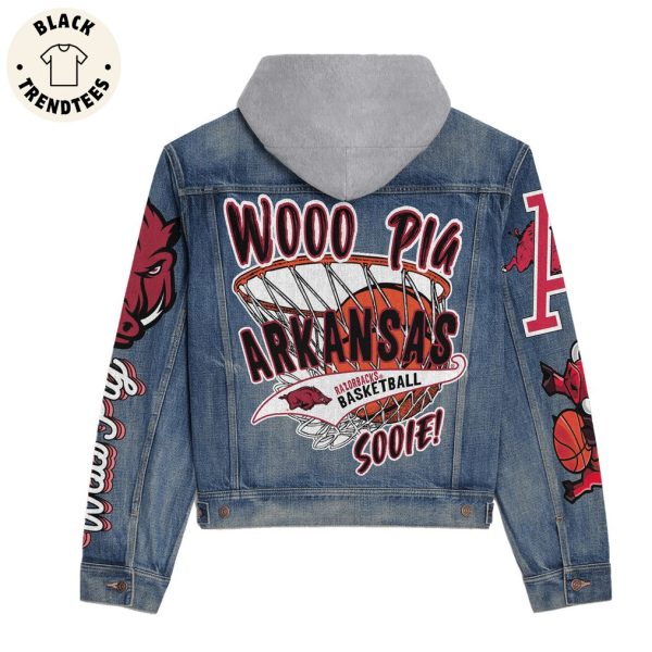 Wooo Pig Arkansas Razorbacks Baseketball Sooie Hooded Denim Jacket