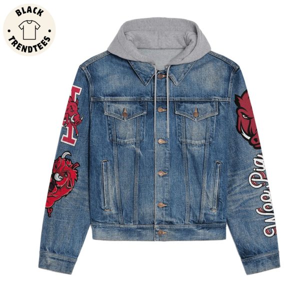 Wooo Pig Arkansas Razorbacks Baseketball Sooie Hooded Denim Jacket