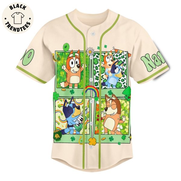 Personalized Bluey Lucky Like A Four Leaf Clover Happy St Patrick’s Day Baseball Jersey