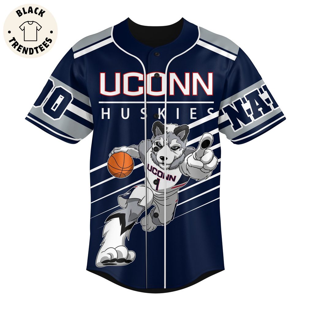 Personalized Uconn Huskies Mascot Blue Design Baseball Jersey