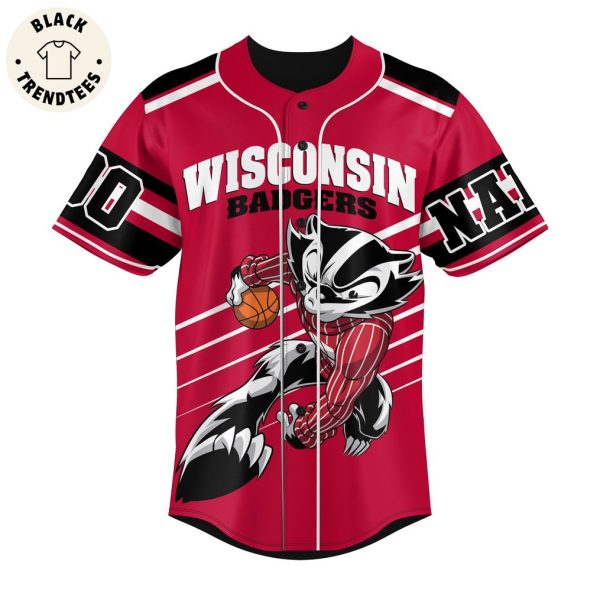 Personalized Wisconsin Badgers Mascot Red Design Baseball Jersey