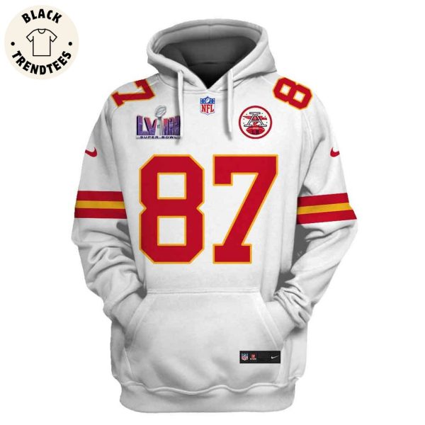 Travis Kelce Kansas City Chiefs Super Bowl LVIII Limited Edition White Hoodie Jersey