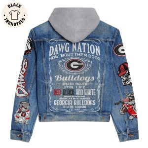 Dawg Nation How Bout Them Dogs Bulldogs Smash MouthFor Life Red Black And White Georgia Bulldogs Hooded Denim Jacket