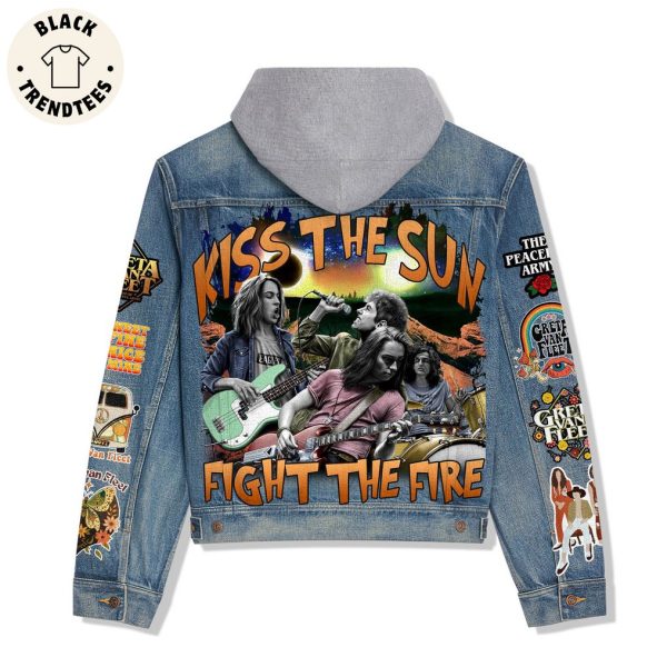 Kiss The Sun Fight The Fire Hooded Denim Jacket