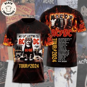My Cat Listen To AC DC Tour 2024 Design 3D T-Shirt