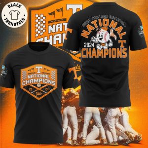 NCAA College Baseball National 2024 Champions Tennessee Volunteers Design Black 3D T-Shirt