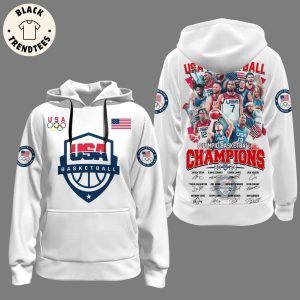 USA Men Basketball 2024 Olympic Champions Signature Hoodie – White